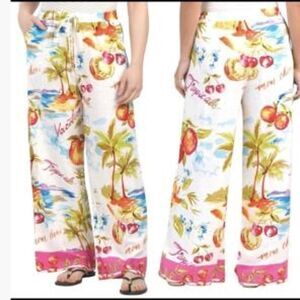 Anthropologie Label of Love Tropical Print Wide-Leg Linen Pants